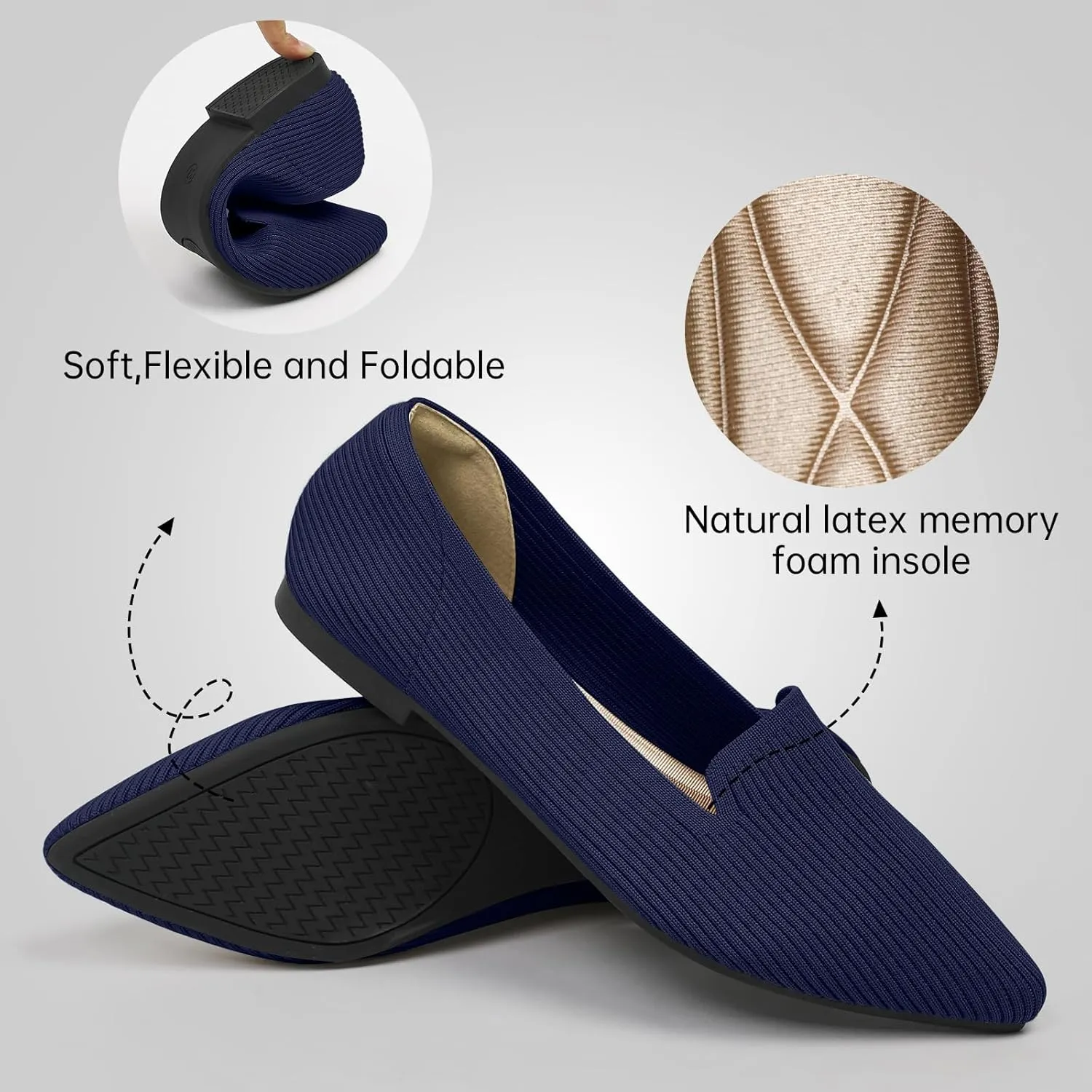 Women's Flats Shoes Pointed Toe Knit Washable Ballet Comfortable Dressy Work Flat