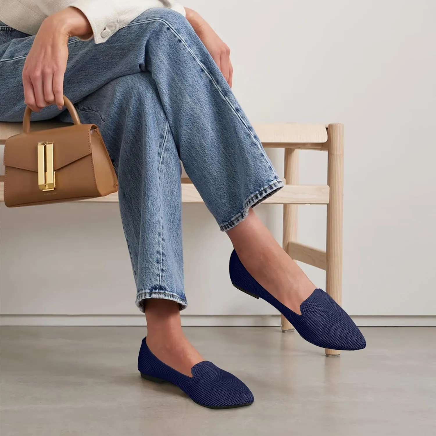Women's Flats Shoes Pointed Toe Knit Washable Ballet Comfortable Dressy Work Flat
