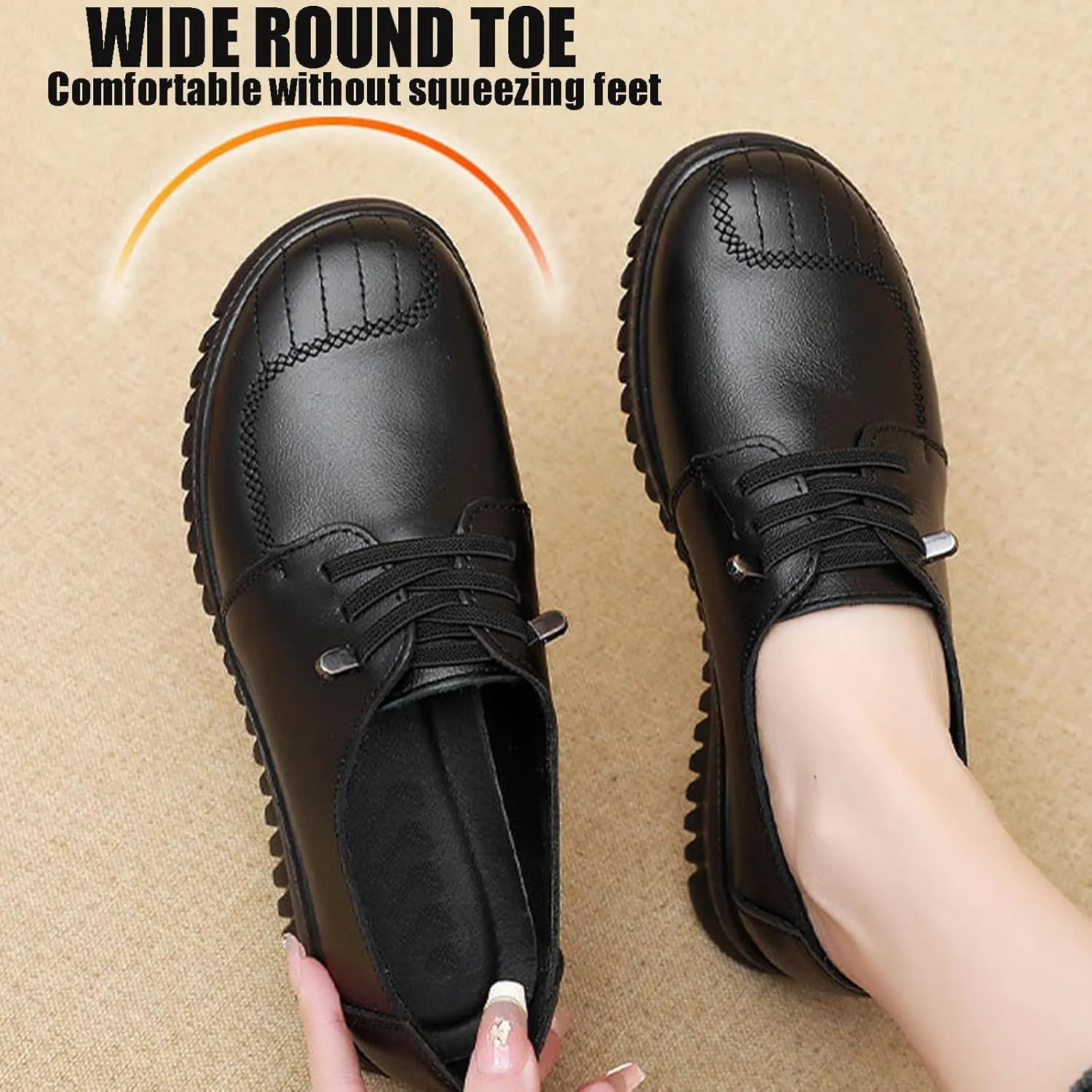 Women's Genuine Leather Lace-Up Flat Oxfords Comfortable Round Toe Soft Sole Driving Business Dress Shoes Breathable Non Slip Nurse Walking Casual Shoes