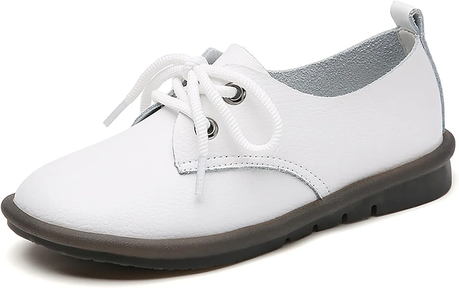 Women's Genuine Leather Lace-Up Soft Sole Flat Fashion Round Toe Handmade Lightweight Slip-On Flat Walking Shoes for Office Work