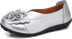 Womens Genuine Leather Loafers Wide Width Slip on Casual Round Toe Moccasins Driving Flats Lightweight Mom Nurse Walking Shoes