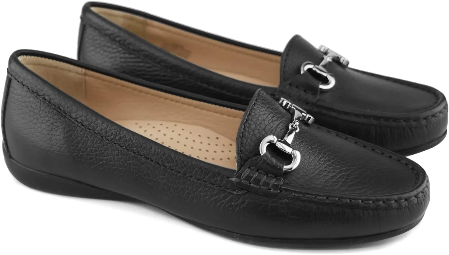 Women's Genuine Leather Slip on Buckle Loafer