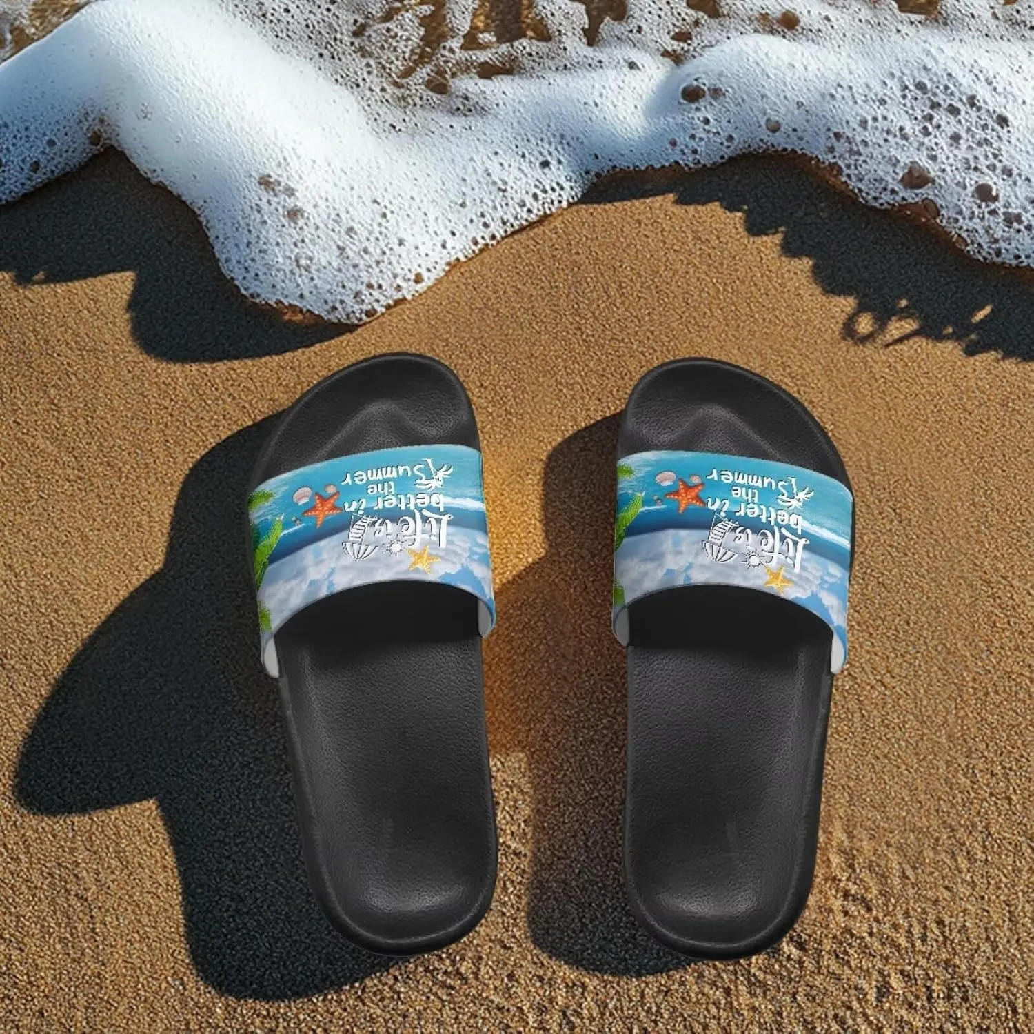 Women's Hawaii Style Slide Sandals Soft Sole Open Toe EVA Flat Sandals Beach Shower Slippers