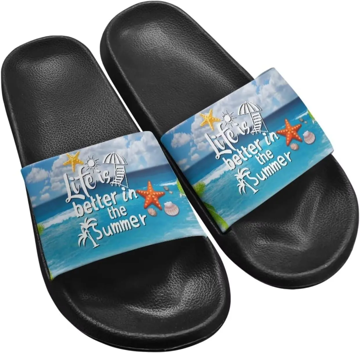 Women's Hawaii Style Slide Sandals Soft Sole Open Toe EVA Flat Sandals Beach Shower Slippers