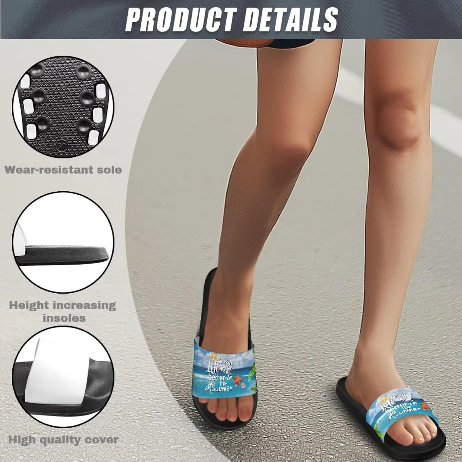 Women's Hawaii Style Slide Sandals Soft Sole Open Toe EVA Flat Sandals Beach Shower Slippers