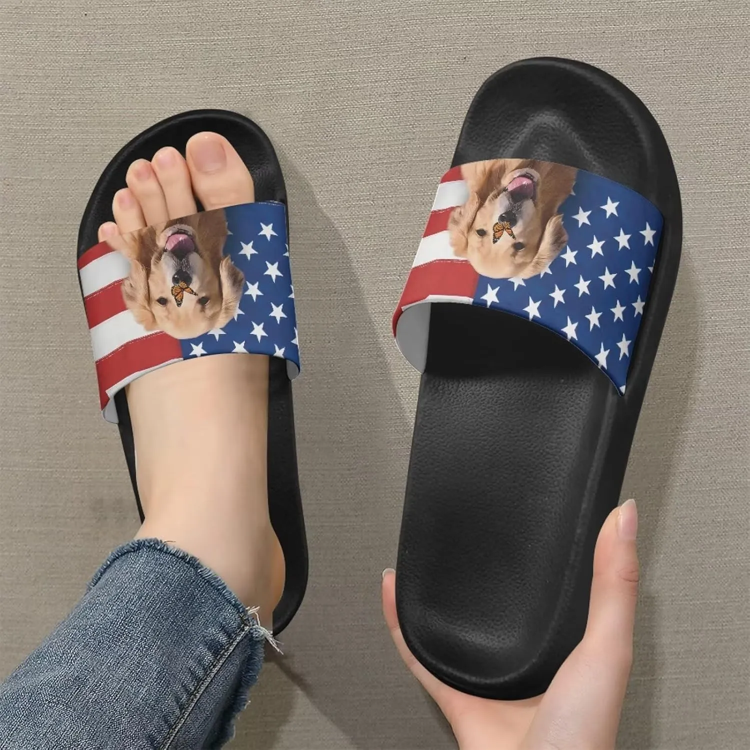 Womens Indoor Bathroom Quick-dry Shower Slides Non-Slip Outdoor Fashion Painted Summer Beach Sandal SizeUS 5-12.5