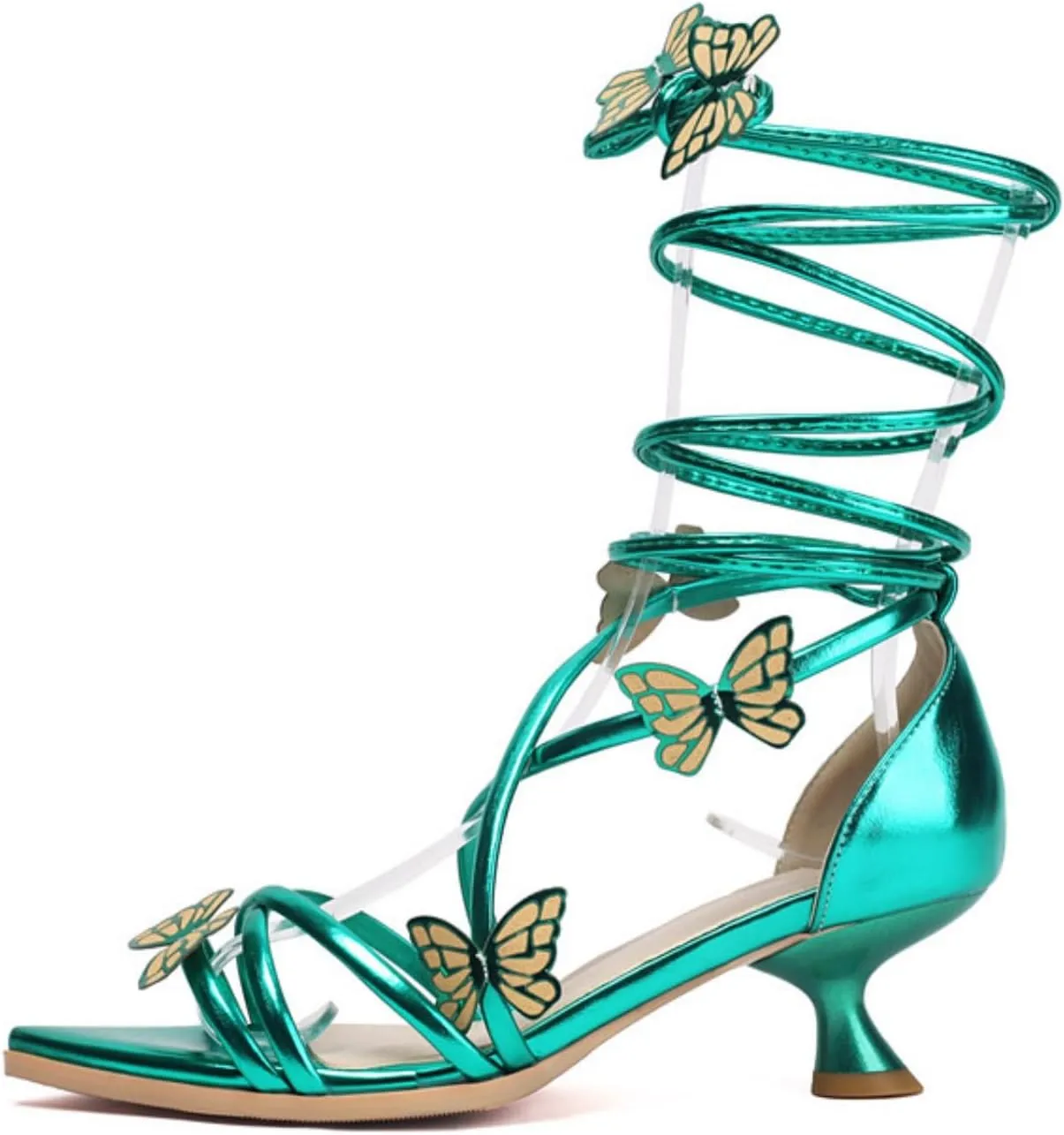 Women's Kitten Low Chunky Heels Bow Lace Up Mules Sandals Fashion Butterfly Wrap Strap Pointed Open Toe Dress Wedding Prom Party Pumps Shoes