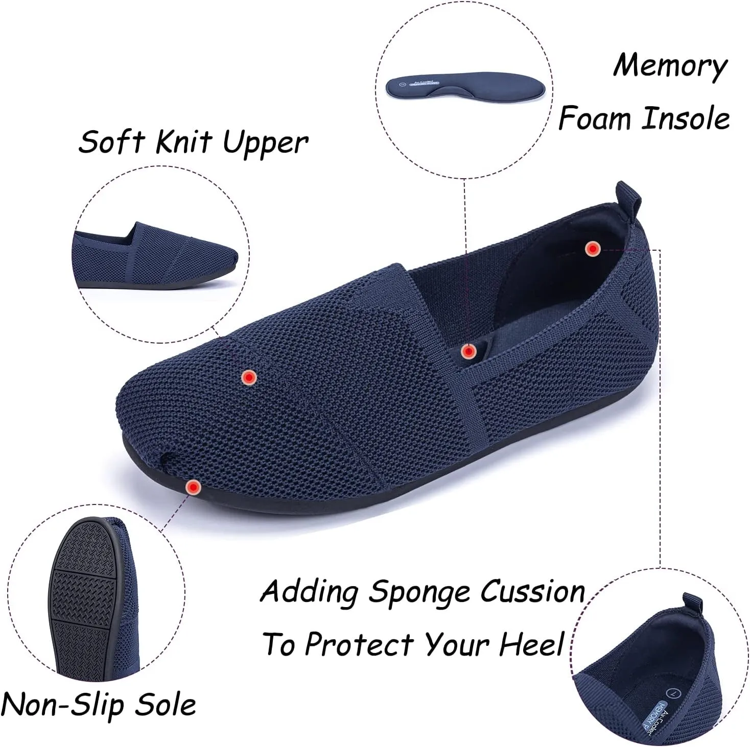 Women's Knit Flat Shoes,Classic Casual Washable Shoes,Comfortable Walking Slip-On Ballerina Square Toe Shoes for Women