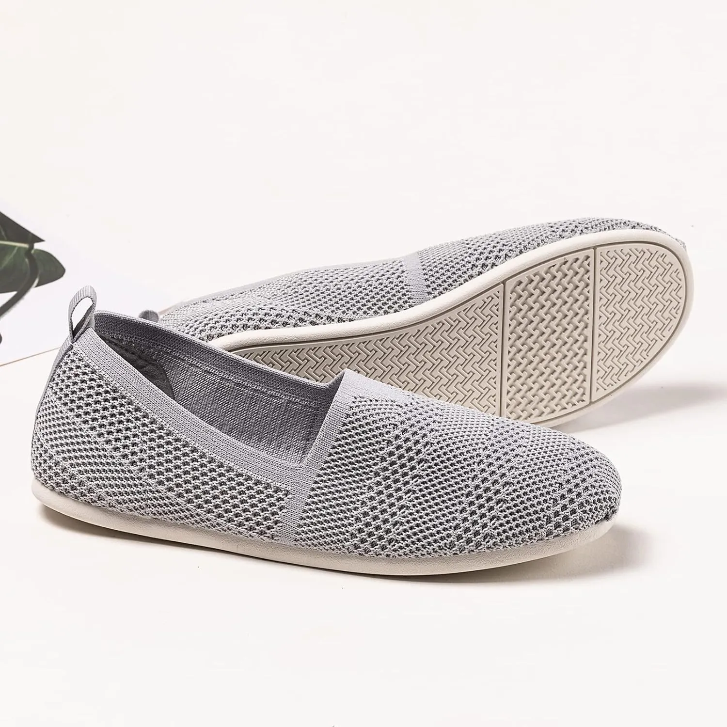 Women's Knit Flat Shoes,Classic Casual Washable Shoes,Comfortable Walking Slip-On Ballerina Square Toe Shoes for Women