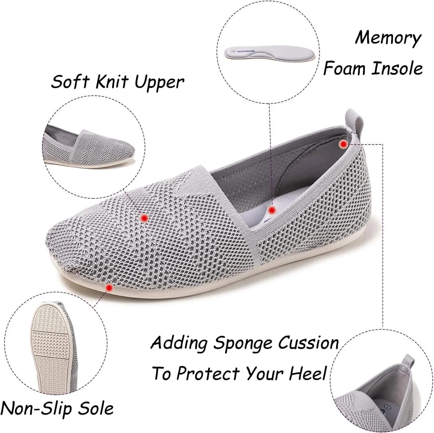 Women's Knit Flat Shoes,Classic Casual Washable Shoes,Comfortable Walking Slip-On Ballerina Square Toe Shoes for Women
