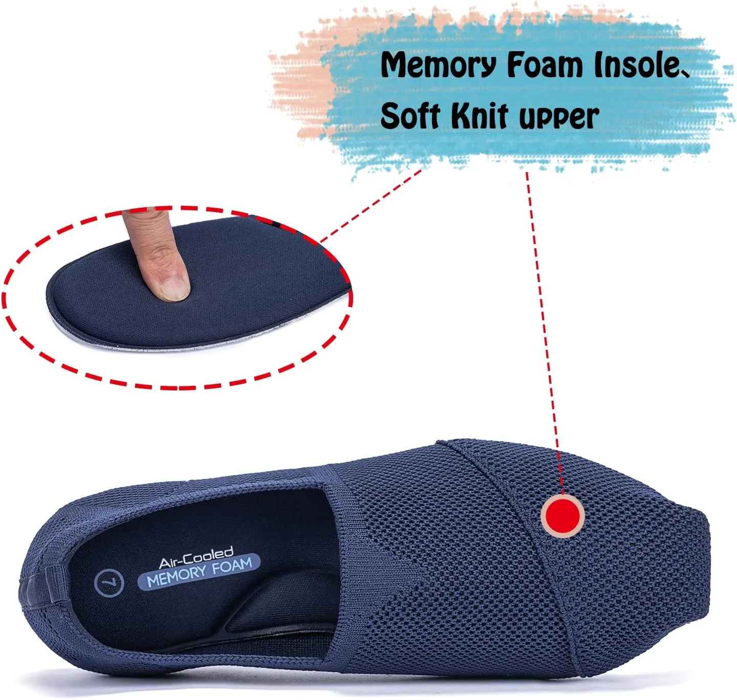 Women's Knit Flat Shoes,Classic Casual Washable Shoes,Comfortable Walking Slip-On Ballerina Square Toe Shoes for Women
