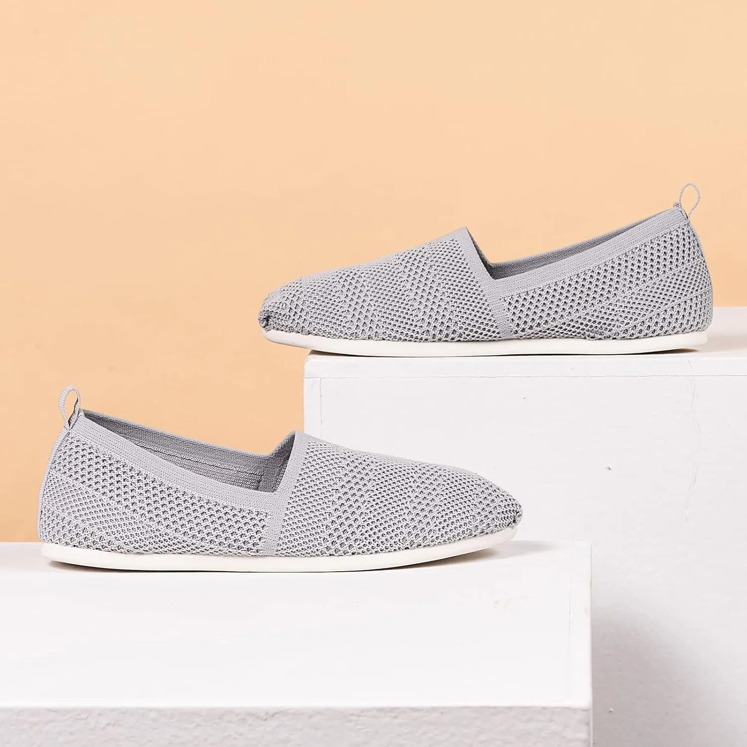 Women's Knit Flat Shoes,Classic Casual Washable Shoes,Comfortable Walking Slip-On Ballerina Square Toe Shoes for Women