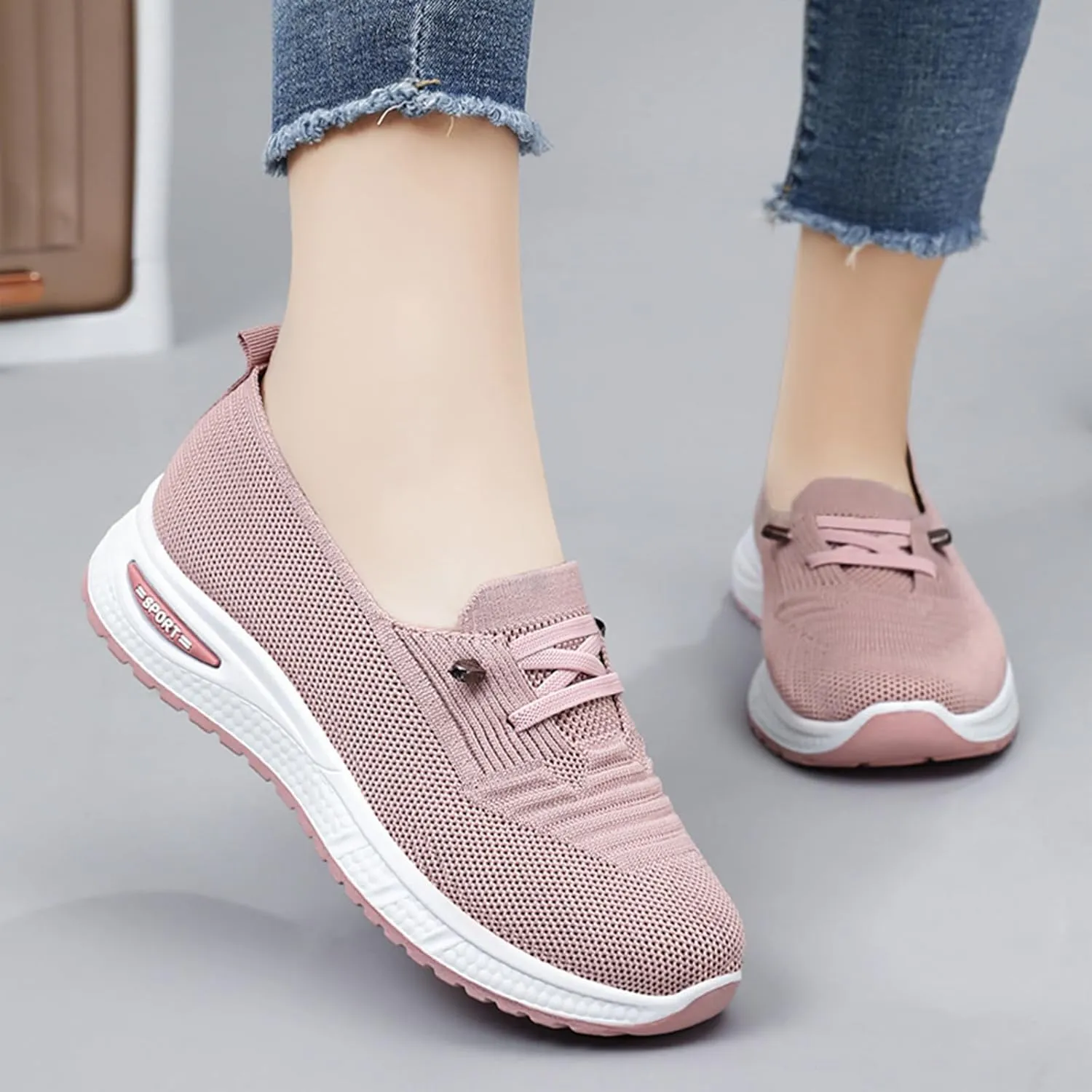 Women's Knitted Mesh Slip On Loafers Lightweight Breathable Orthopedic Soft Sole Flat Sneakers Casual Non-Slip Driving Walking Shoes