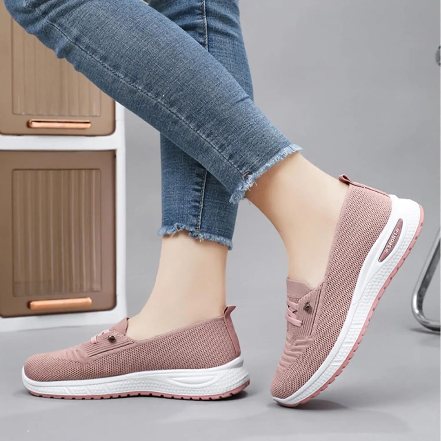 Women's Knitted Mesh Slip On Loafers Lightweight Breathable Orthopedic Soft Sole Flat Sneakers Casual Non-Slip Driving Walking Shoes