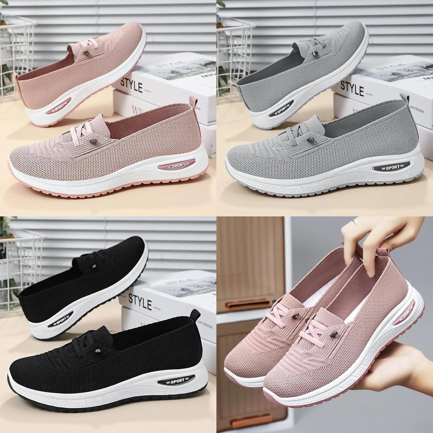 Women's Knitted Mesh Slip On Loafers Lightweight Breathable Orthopedic Soft Sole Flat Sneakers Casual Non-Slip Driving Walking Shoes