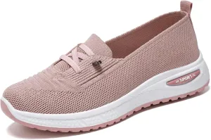 Women's Knitted Mesh Slip On Loafers Lightweight Breathable Orthopedic Soft Sole Flat Sneakers Casual Non-Slip Driving Walking Shoes