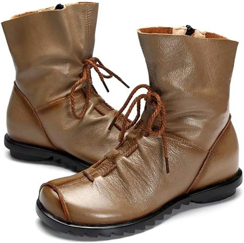 Women's Leather Casual Soft Flat Boots