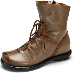 Women's Leather Casual Soft Flat Boots