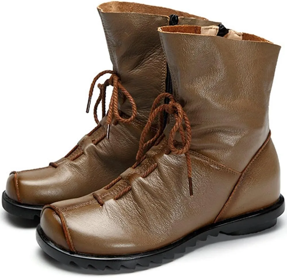 Women's Leather Casual Soft Flat Boots