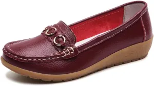 Women's Leather Classic Wedge Moccasins Slip-Ons Casual Walking Driving Shoes