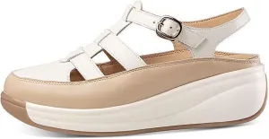 Women's Leather Roman Sandals,Adjustable Ankle Strap Soft Sole Damping Increase Height Wedge Baotou Casual Sandals