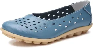 Women's Leather Shoes Loafers Slip-Ons Flats Casual Walking Driving Breathable Cutout