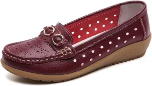 Women's Leather Wedge Moccasins Pumps Boat Shoes Casual Breathable Cushion Driving Slip-Ons