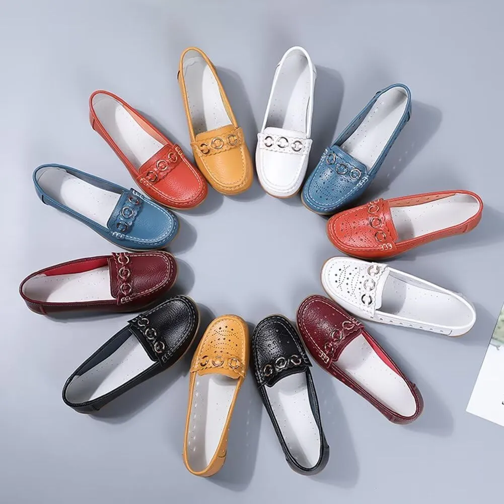 Women's Leather Wedge Moccasins Pumps Boat Shoes Casual Breathable Cushion Driving Slip-Ons