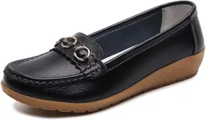 Women's Leather Wedge Moccasins Pumps Boat Shoes Casual Cushion Driving Slip-Ons