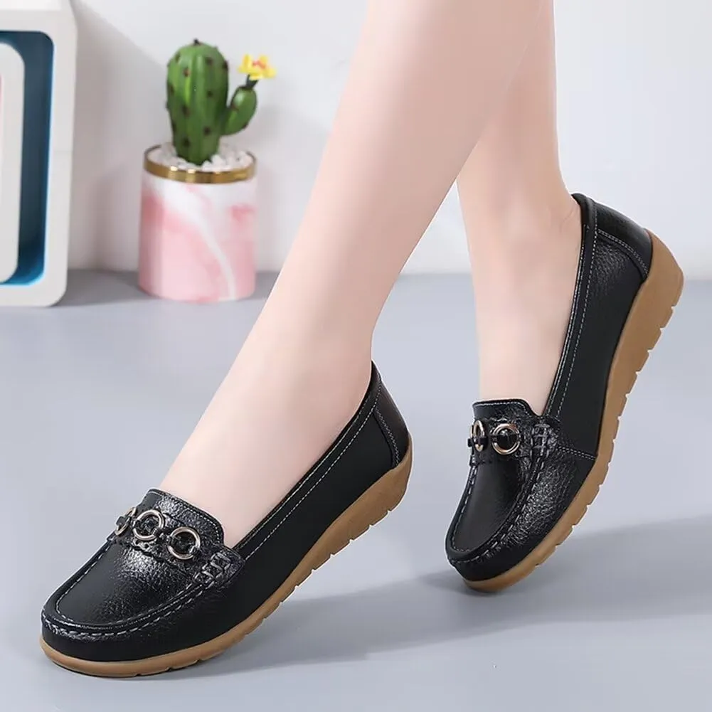 Women's Leather Wedge Moccasins Pumps Boat Shoes Casual Cushion Driving Slip-Ons