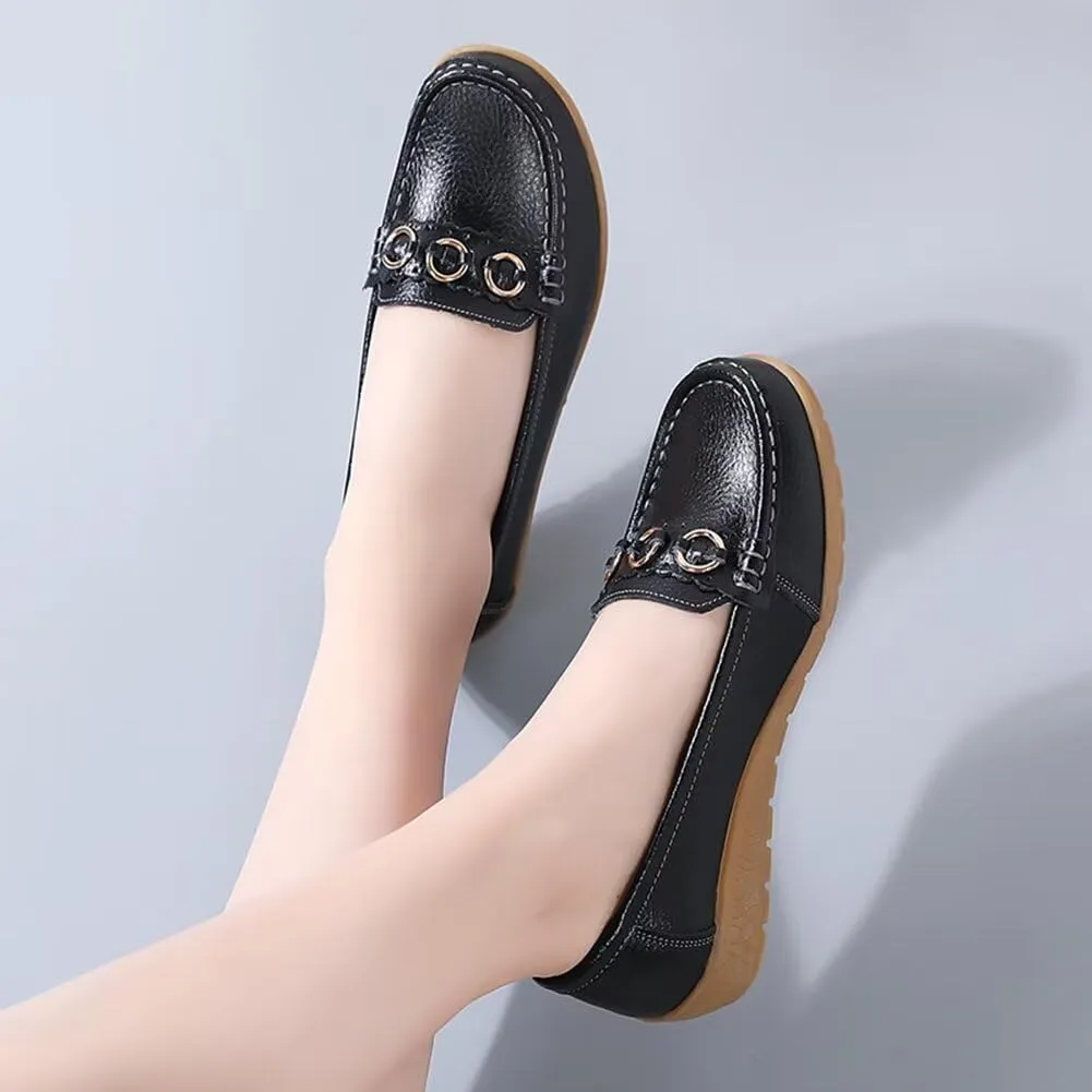 Women's Leather Wedge Moccasins Pumps Boat Shoes Casual Cushion Driving Slip-Ons