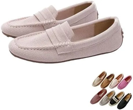 Women’s Lightweight Knit Loafers Driving Loafer,Slip On Flat Boat Shoes Flat Bottom Breathable Loafer Shoes