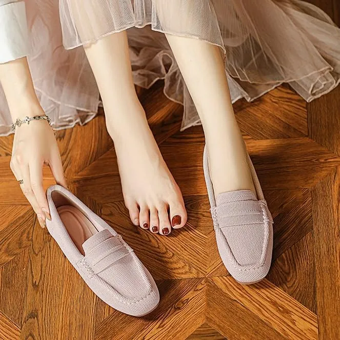 Women’s Lightweight Knit Loafers Driving Loafer,Slip On Flat Boat Shoes Flat Bottom Breathable Loafer Shoes