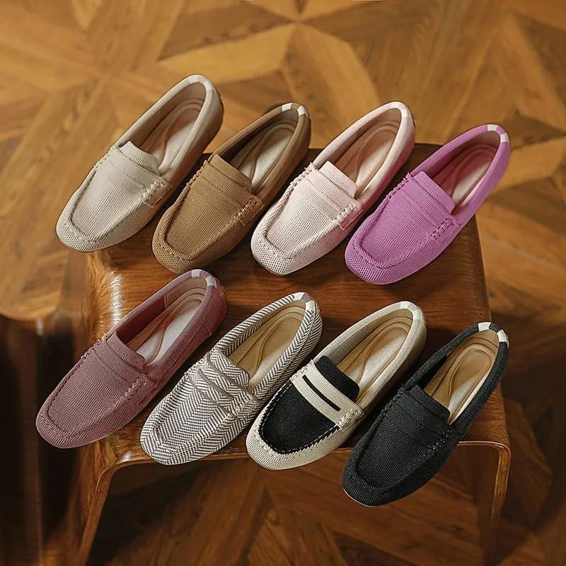 Women’s Lightweight Knit Loafers Driving Loafer,Slip On Flat Boat Shoes Flat Bottom Breathable Loafer Shoes