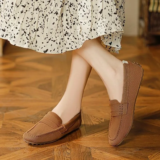 Women’s Lightweight Knit Loafers Driving Loafer,Slip On Flat Boat Shoes Flat Bottom Breathable Loafer Shoes