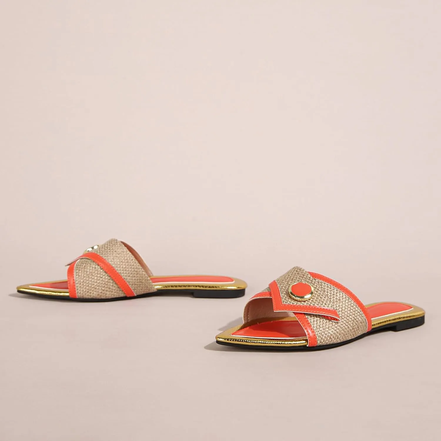 Women's Linen Fashion Pointed Toe Flat Slides Sandals Comfortable Lightweight Non-Slip Open Toe Slip On Summer Beach Slippers