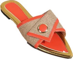 Women's Linen Fashion Pointed Toe Flat Slides Sandals Comfortable Lightweight Non-Slip Open Toe Slip On Summer Beach Slippers