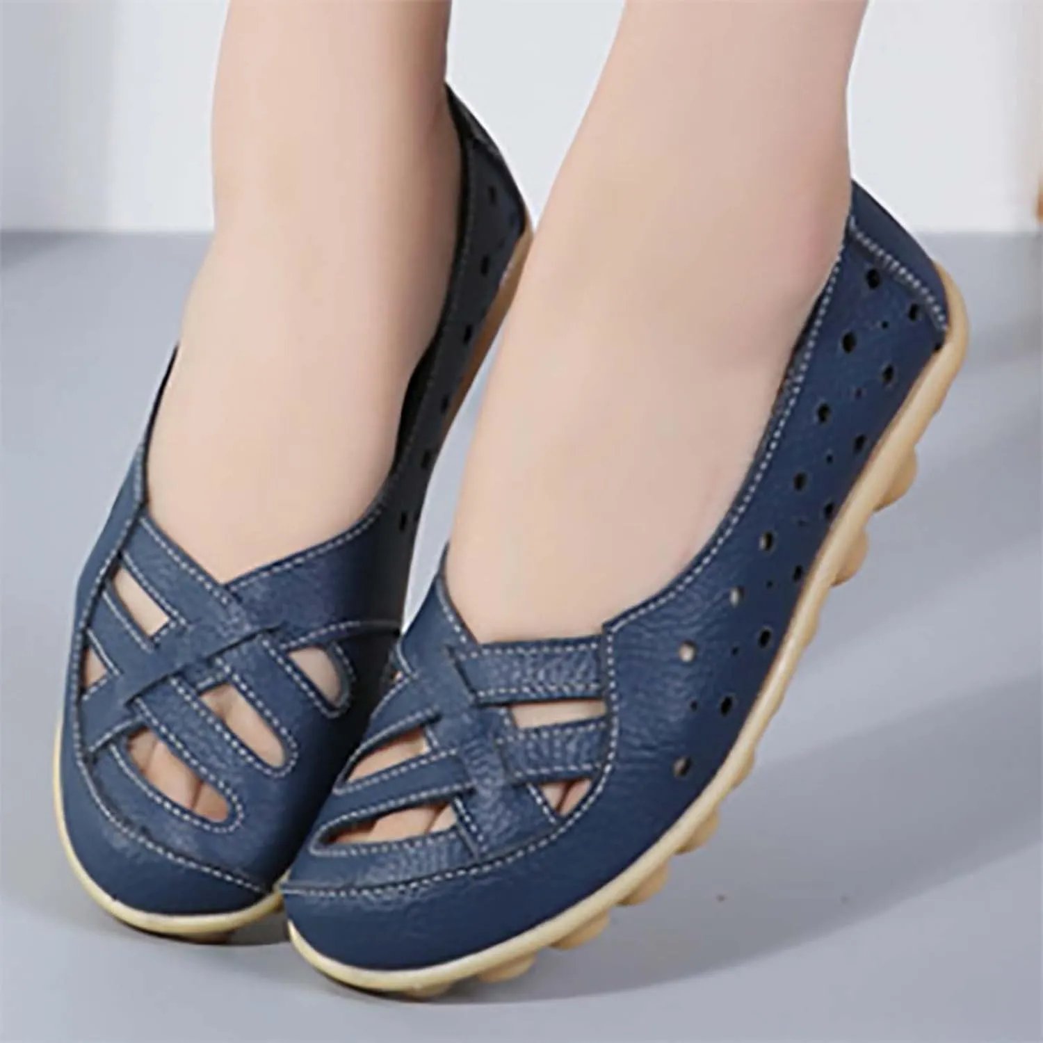 Womens Loafers Comfortable Orthopedic Breathable Leather Soft Sole Flats Driving Walking Casual Slip On Penny Shoes