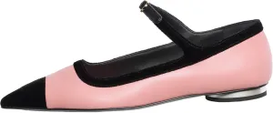 Women’s Mary Jane Flats Shoes Two Tone Splicing Suede Pointed Toe Pumps Buckle Ballet Flat