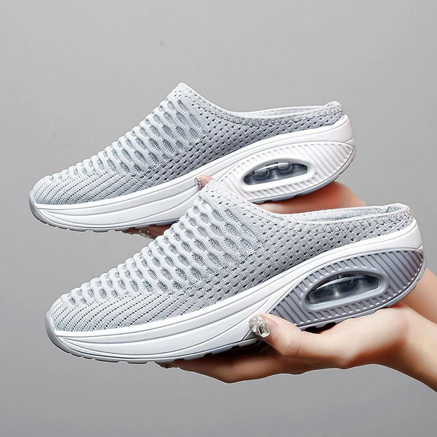 Womens Orthopedic Slippers Summer Lightweight Slip On Soft Sole Mules with Arch Support Casual Comfortable Mesh Hollow Out Closed Toe Open Back Walking Shoes