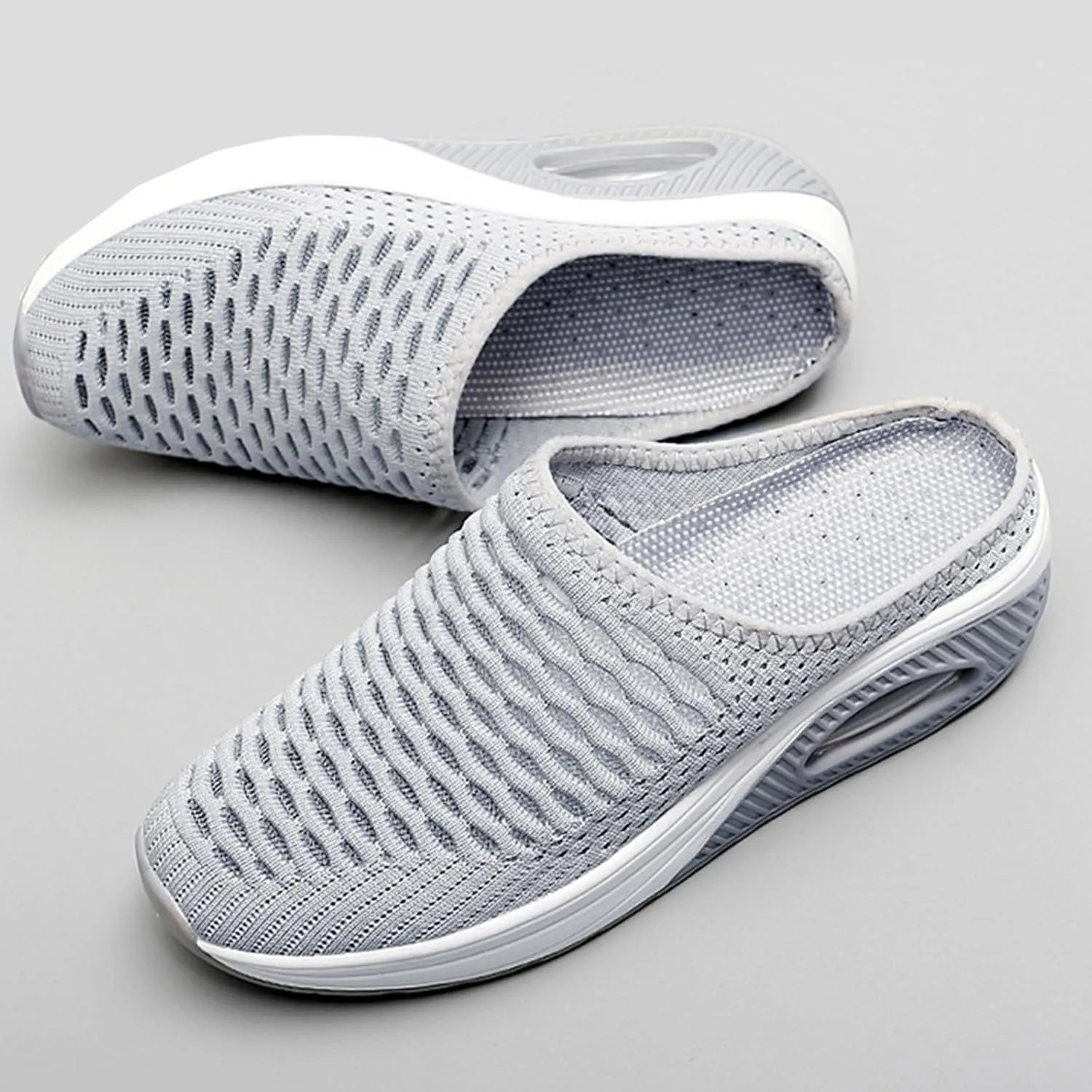 Womens Orthopedic Slippers Summer Lightweight Slip On Soft Sole Mules with Arch Support Casual Comfortable Mesh Hollow Out Closed Toe Open Back Walking Shoes