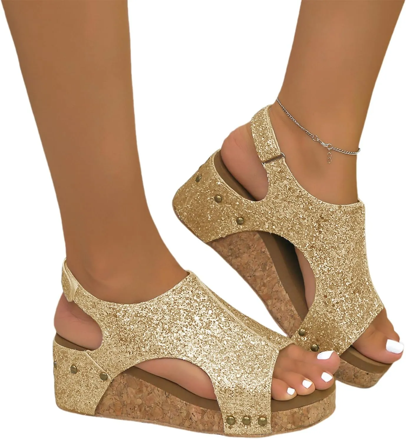 Womens Platform Sandals Wedge Heels Ankle Strap Sandals Comfortable Soft Low Heel Sandal Lightweight Cork Open Toe Sandal Casual Dressy Summer Outdoor Shoes
