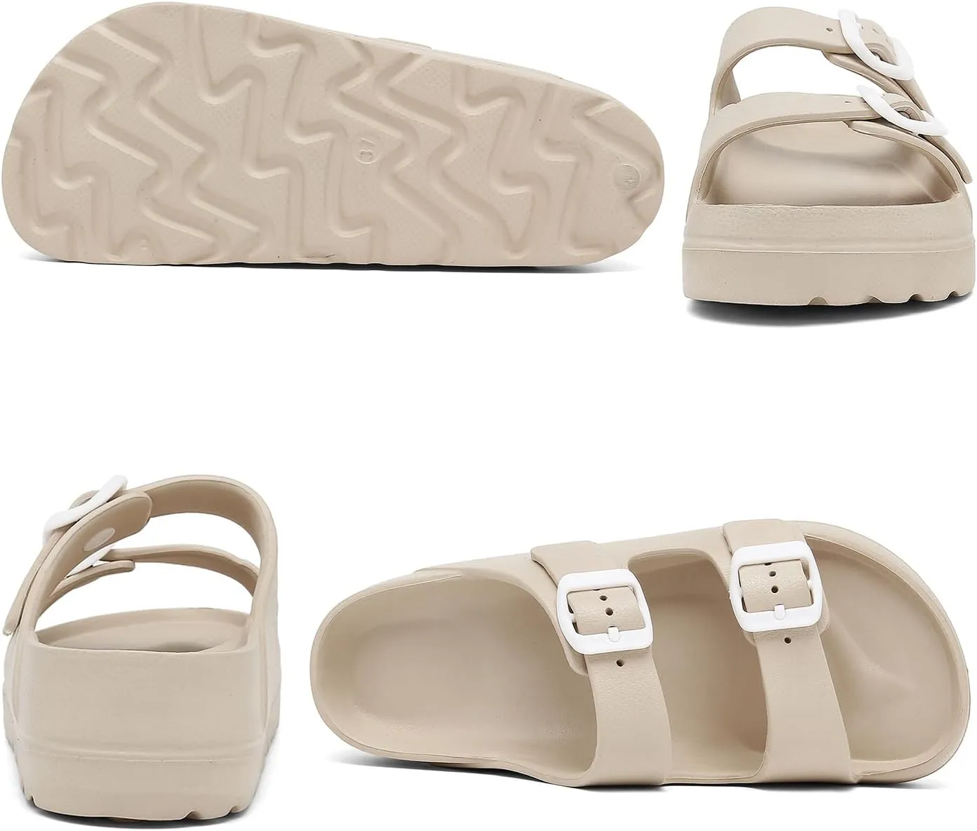 Womens Platform Sandals with Arch Support, Adjustable Buckle Beach Sandal Woman Comfort Lightweight Ultra Cushion EVA Slides