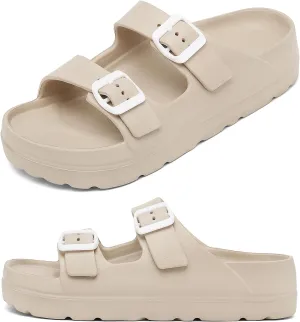 Womens Platform Sandals with Arch Support, Adjustable Buckle Beach Sandal Woman Comfort Lightweight Ultra Cushion EVA Slides