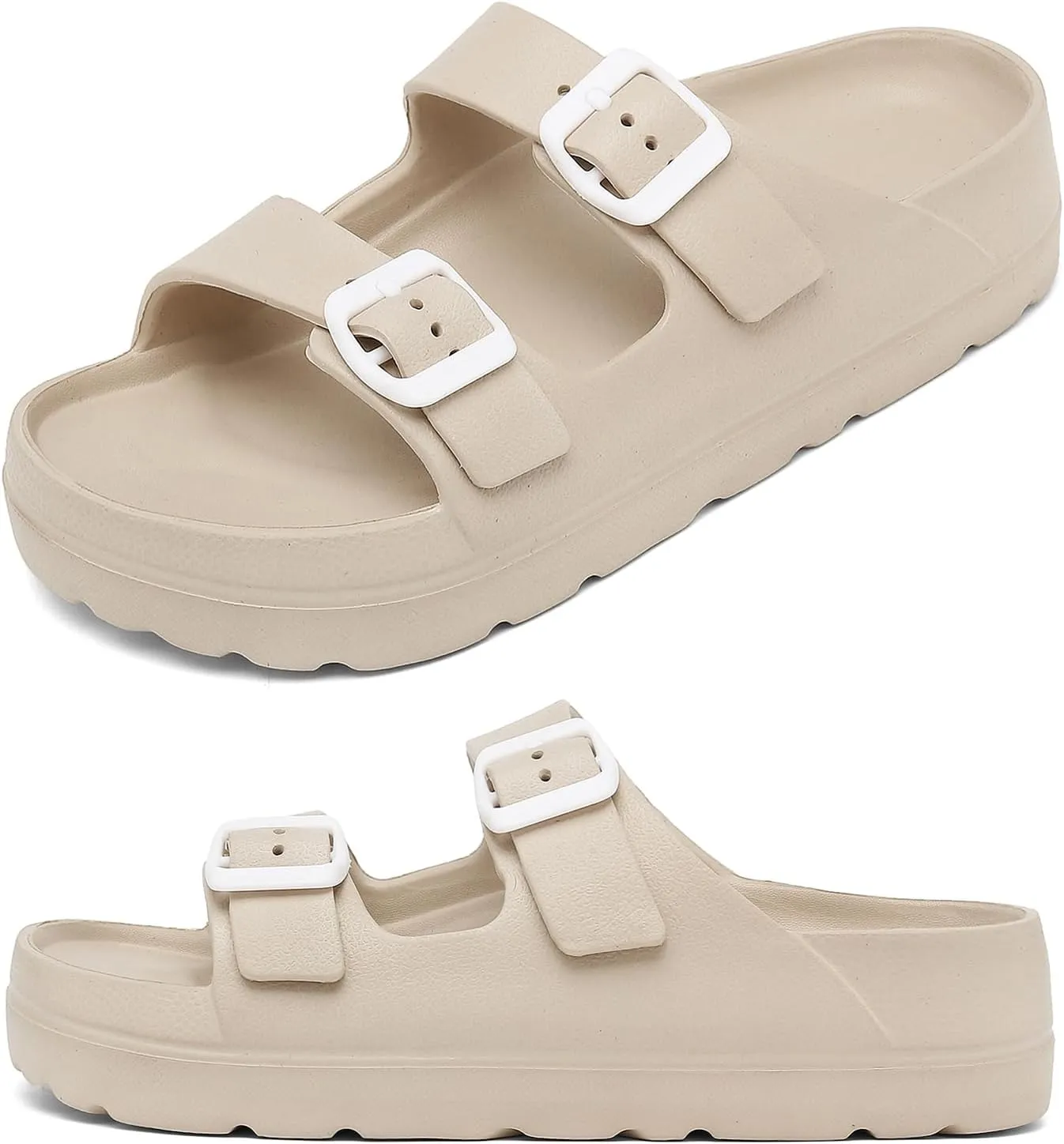 Womens Platform Sandals with Arch Support, Adjustable Buckle Beach Sandal Woman Comfort Lightweight Ultra Cushion EVA Slides