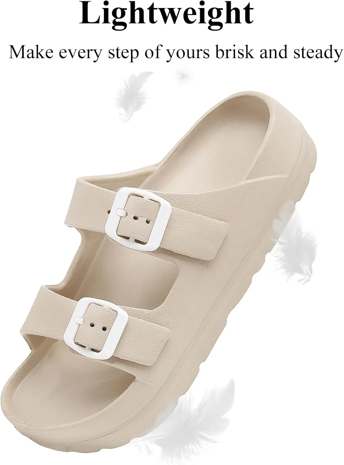 Womens Platform Sandals with Arch Support, Adjustable Buckle Beach Sandal Woman Comfort Lightweight Ultra Cushion EVA Slides