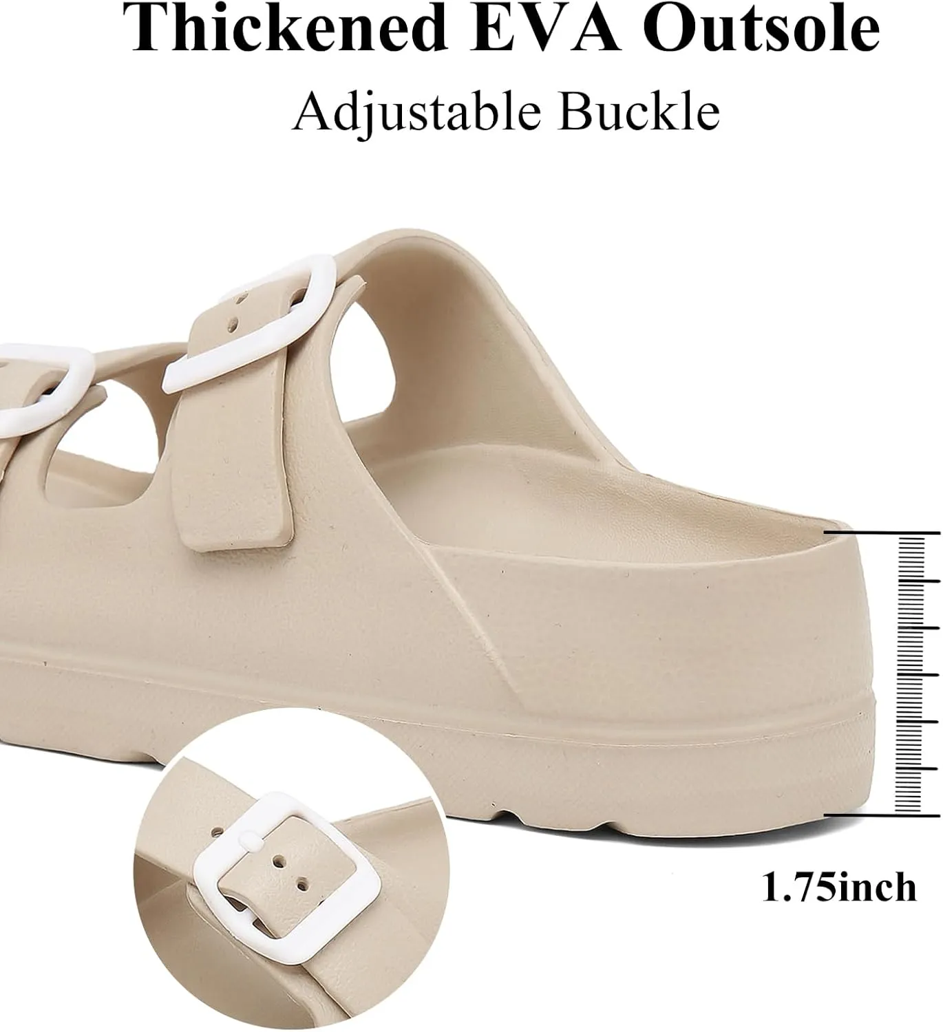 Womens Platform Sandals with Arch Support, Adjustable Buckle Beach Sandal Woman Comfort Lightweight Ultra Cushion EVA Slides