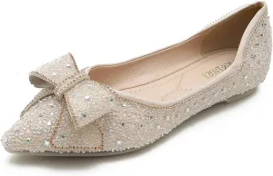 Women's Pointed Rhinestone Flat Shoes Glitter Flowers Wedding Comfortable Dress Shoes