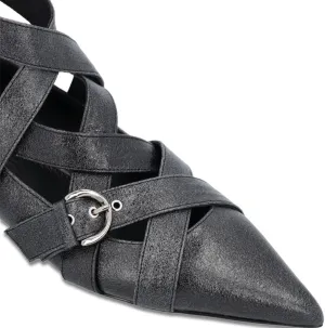 Women's Punk Ballet Flats Pointed Toe Ankle Strap Ballerina Shoes Buckle Crossed Strappy Comfortable Flat Shoes for Party Office Prom