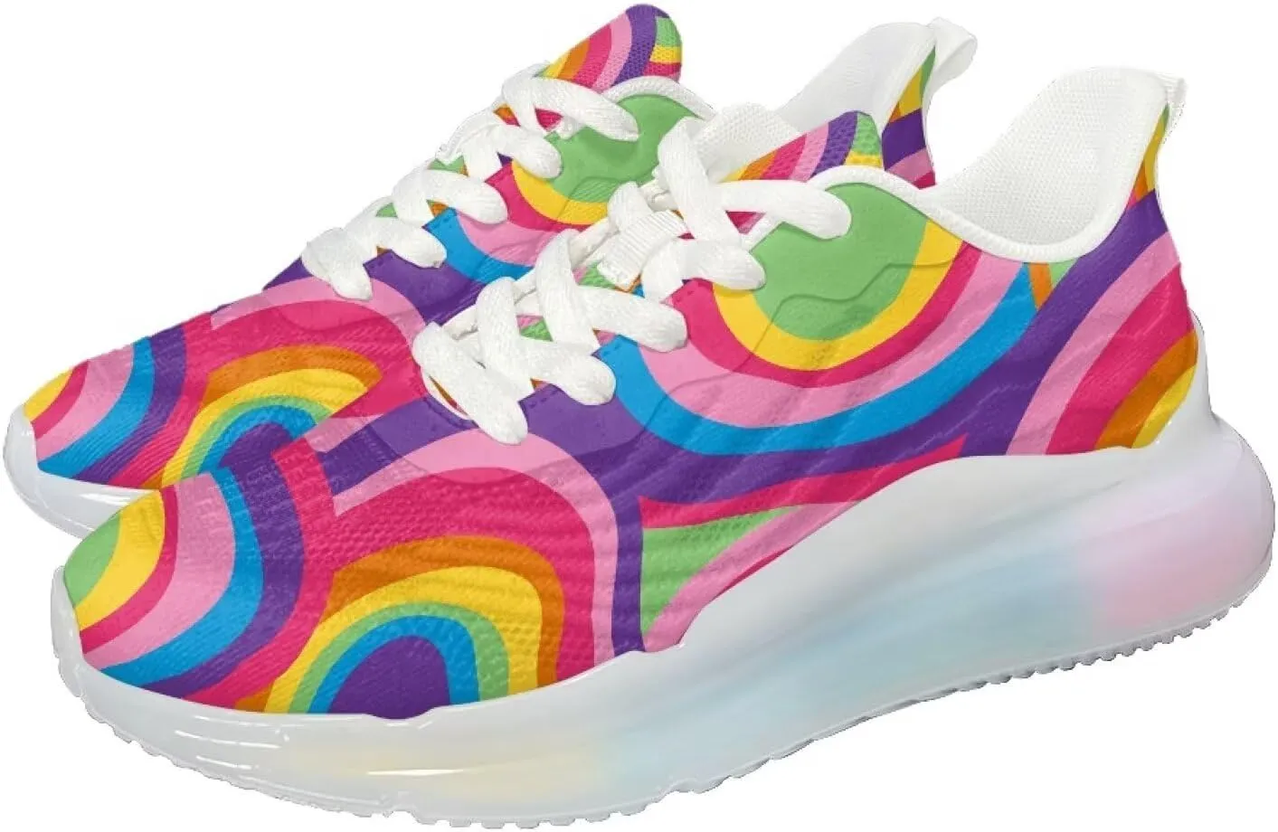 Women's Rainbow Sneaker Cozy Lightweight Air Cushion Footwear Travel Sneaker Breathable Anti-Slip Walking Shoes for Women US 6-11